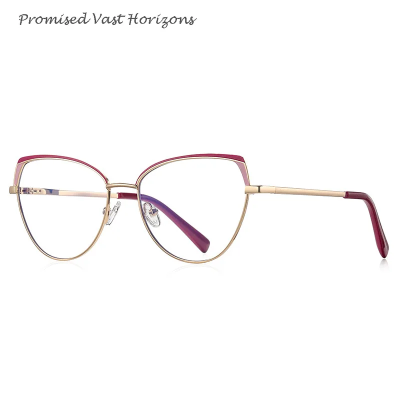 2025 Trend Sopracciglio Nero Rosso Rosa Vernice Metallo Versatile Montatura per lenti ottiche Plano Anti luce blu Blocco Occhiali da vista da donna