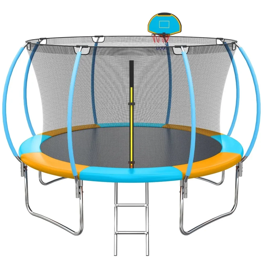 

10ft Trampoline with Safety Fence Net for Kids, Outdoor Trampoline with Basketball Hoop, Leisure Trampoline with Ladder