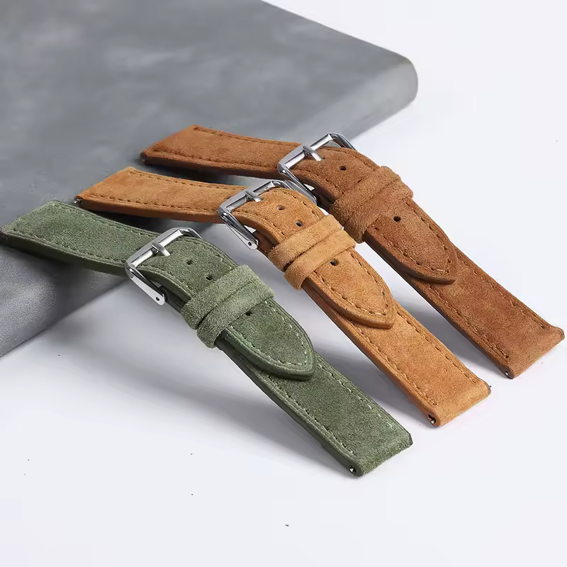 18mm 19mm 20mm 22mm Vintage Suede Cowhide Watch Strap Handmade Watch Band Gray Brown Green Quick Release Bracelet for Men Women - Image 5
