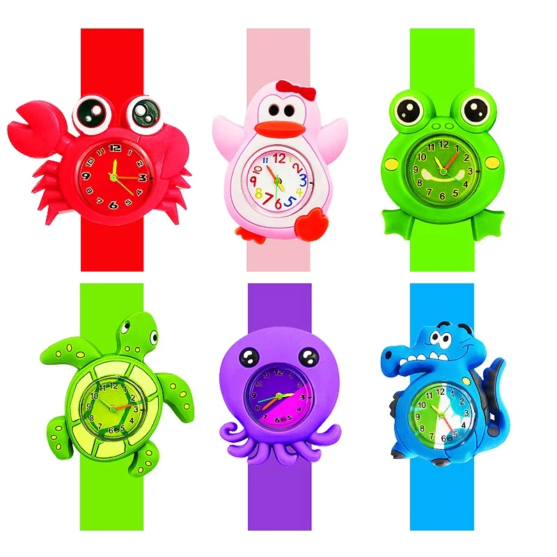 하이 퀄리티 어린이 슬랩 시계, 만화 거북이, 악어, 펭귄, 개구리, 게, 문어 장난감, 어린이 시계 팔찌, 저렴한 가격