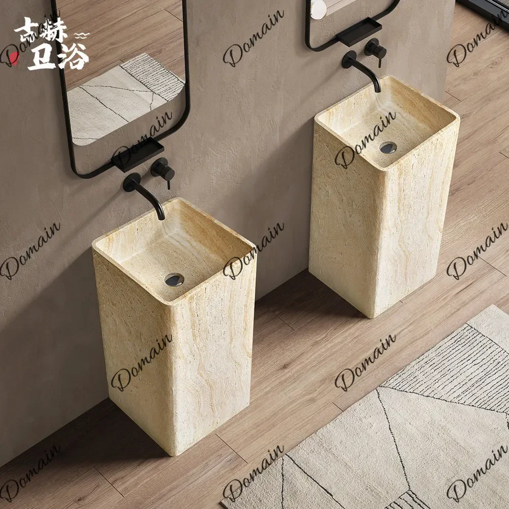 sBc Custom Travertine Vanity Basin One Piece Countertop Sink for Home Outdoor Hotel Courtyard Washbasin