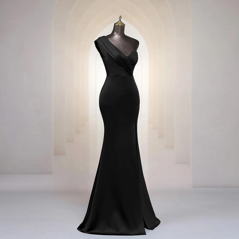 Elegant one shoulder black Mermaid Evening Dress Sleeveless Women Party Dresses Prom Formal Maxi dress married dress for wedding