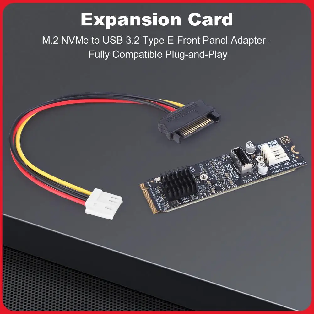 

M.2 to TYPE-E Adapter 20Gbps High Speed M.2 M Key NVME PCIe to USB 3.2 Front Panel Expansion Card for Desktop PC