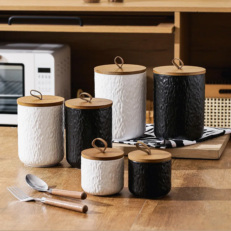 Rock Patterned Ceramic Storage Jar for Household Tea Coffee Beans Sealed Jar for Kitchen Miscellaneous Grain Storage