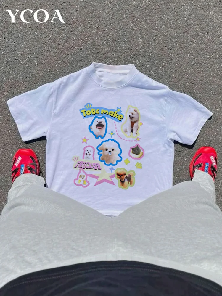 Women T-Shirt Oversized Dog Short Sleeve Tees Kpop Streetwear Y2k Tops Harajuku Kawaii Graphic Aesthetic Korean Popular Clothes