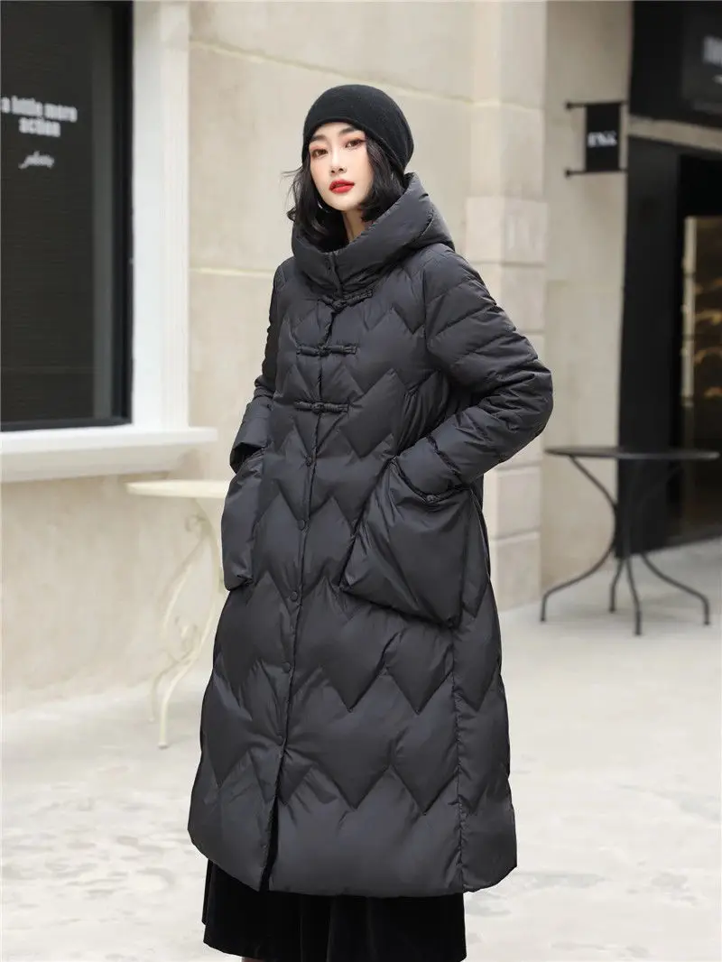 Women's Winter Hoodie with Pockets Down Jackets Casual Button Hoodies Snow Parak Winter Long Tunic Maxi-Long Jackets C863