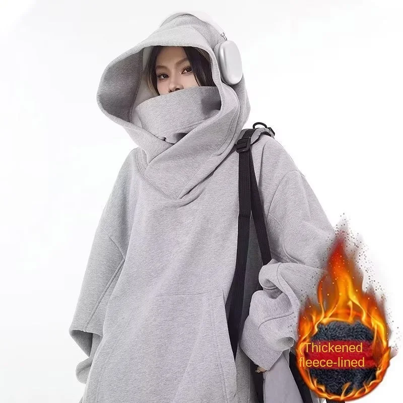 Men's High Neck Hoodie Autumn Winter Casual Streetwear Sweatshirt Hip Hop Face Blocking Print Comfortable Street Style Top