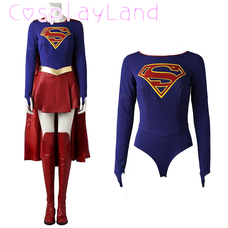 

Super Costume Cosplay Outfit Superhero Kara Zor-El Danvers Halloween Costumes Jumpsuit Skirt Cape for Women Girl Comic Con Suit