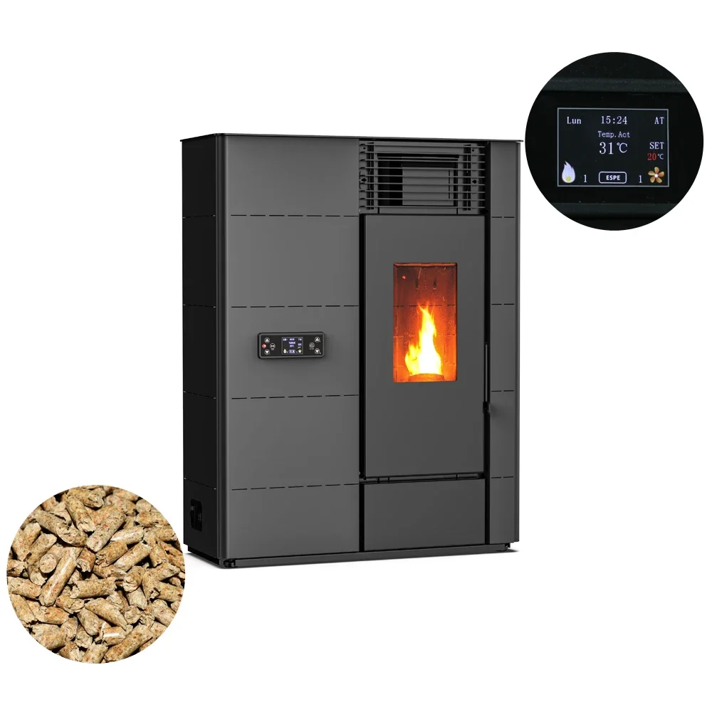 New Trend 12KW Modern Slim Design Multi-room Use Pellet Stove CE Certification Wood Pellet Fireplace Indoor for House