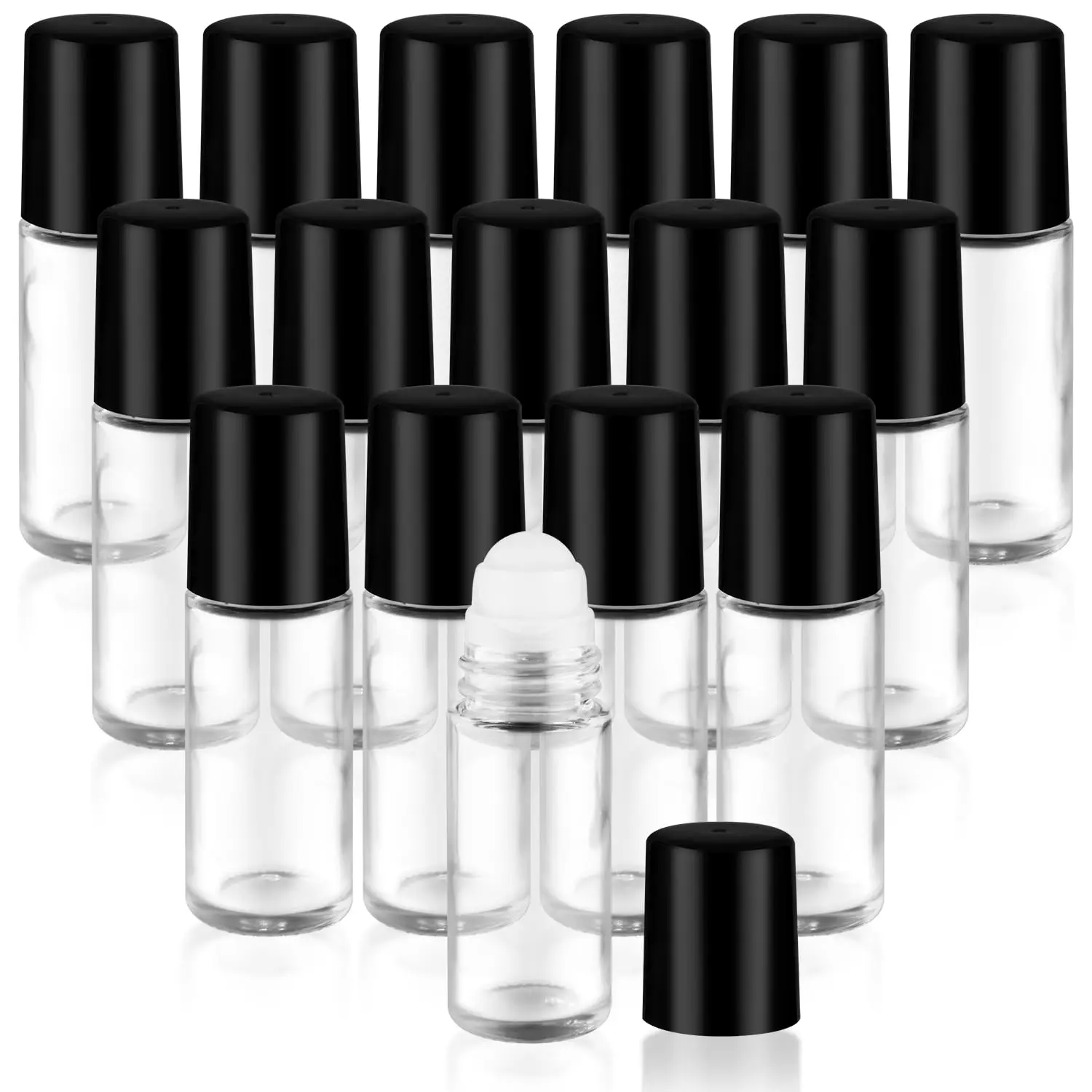 

18Pcs 30ml/1oz Glass Deodorant Roller Bottle Clear Roll-On Deodorant Containers with Black Lid for Essential Oils Cosmetic