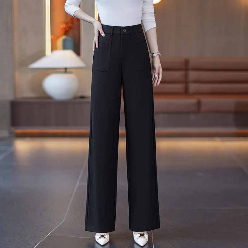 

High-end Fashion Women's Pants Long Trousers Autumn New Style Elegant Solid Color Versatile Casual Loose Slimming Wide-leg Pants