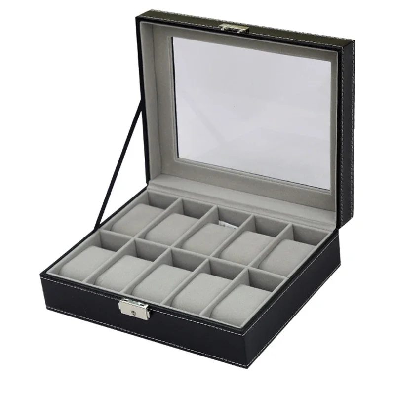 6-10-12 Slot Watch Organizer Box with Glass Top and Large Removable Pillows, Elegant Watch Case for Men and Women