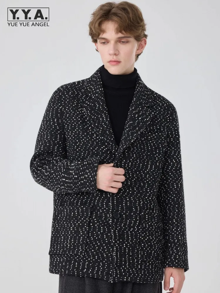 

Retro Men Autumn Winter Black Single Breasted Lapel Collar Loose Formal Blazer Jacket Tweed Suit Coat Male Business Work Blazer