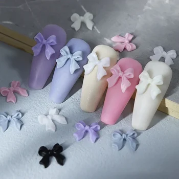 50 ชิ้น Kawaii Bowknot 3D น่ารักสีชมพูสีขาวตกแต่งเล็บเล็บ Charms อุปกรณ์เสริมเล็บ DIY Mini Bowknot Design อุปกรณ์