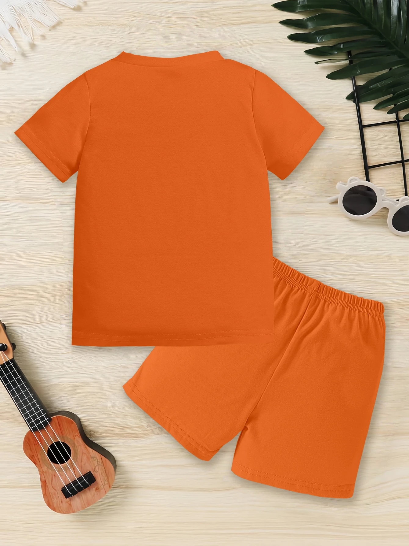 2 pieces: Boys Summer Capybara Dinosaur Backpack Print T-shirt Shorts Set