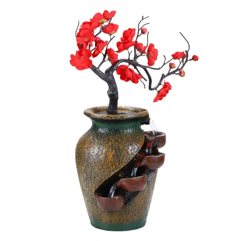Water Fountains Indoor 4-Tier Decorative Bonsai Tabletop Waterfall Fountain Indoor With Water Flows & Artificial Tree Zen