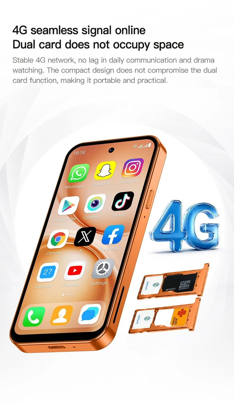 ONEMYTH A19 Pro 3.95" Full Screen 4G LTE Mini Smartphone 2GB RAM 16GB ROM Android 10 Dual SIM 2000mAh Elderly Small Phone