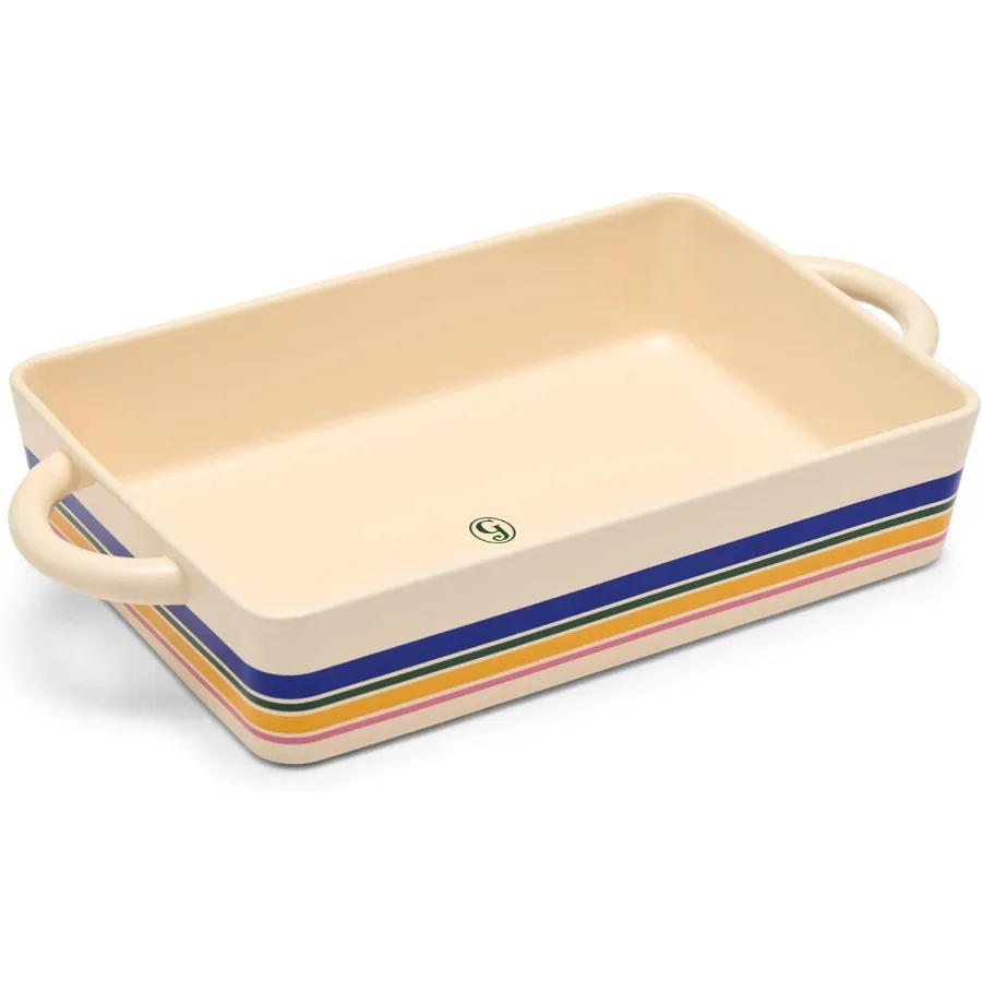 Olla para cazuela de cerámica de 9 "x 13" a rayas con plato caliente, segura hasta 500 ° F Lavavajillas Congelador y MicroondasFriendable Perfecto para lasaña C