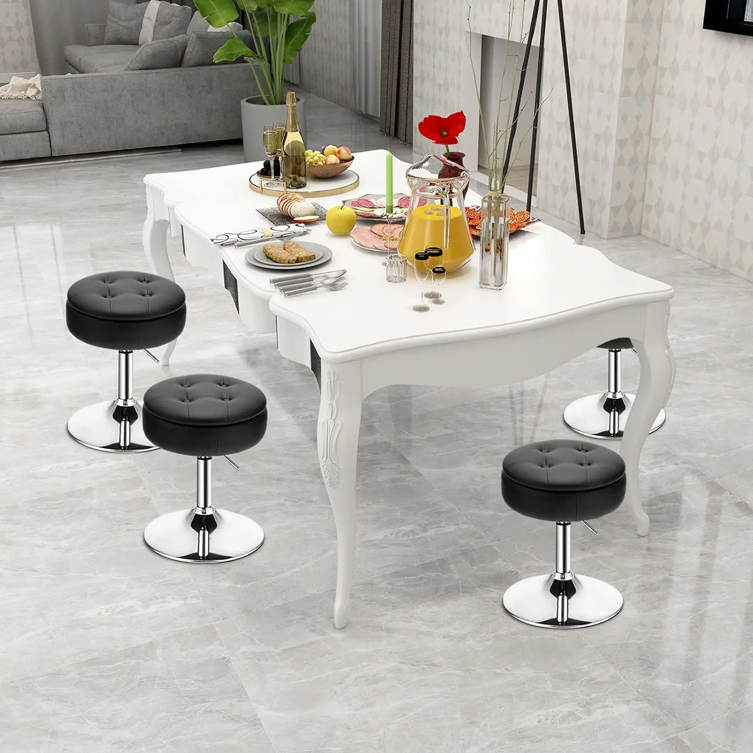 Costway Counter Height Bar Stool Set Of 3, Tufted Pu Leather 20