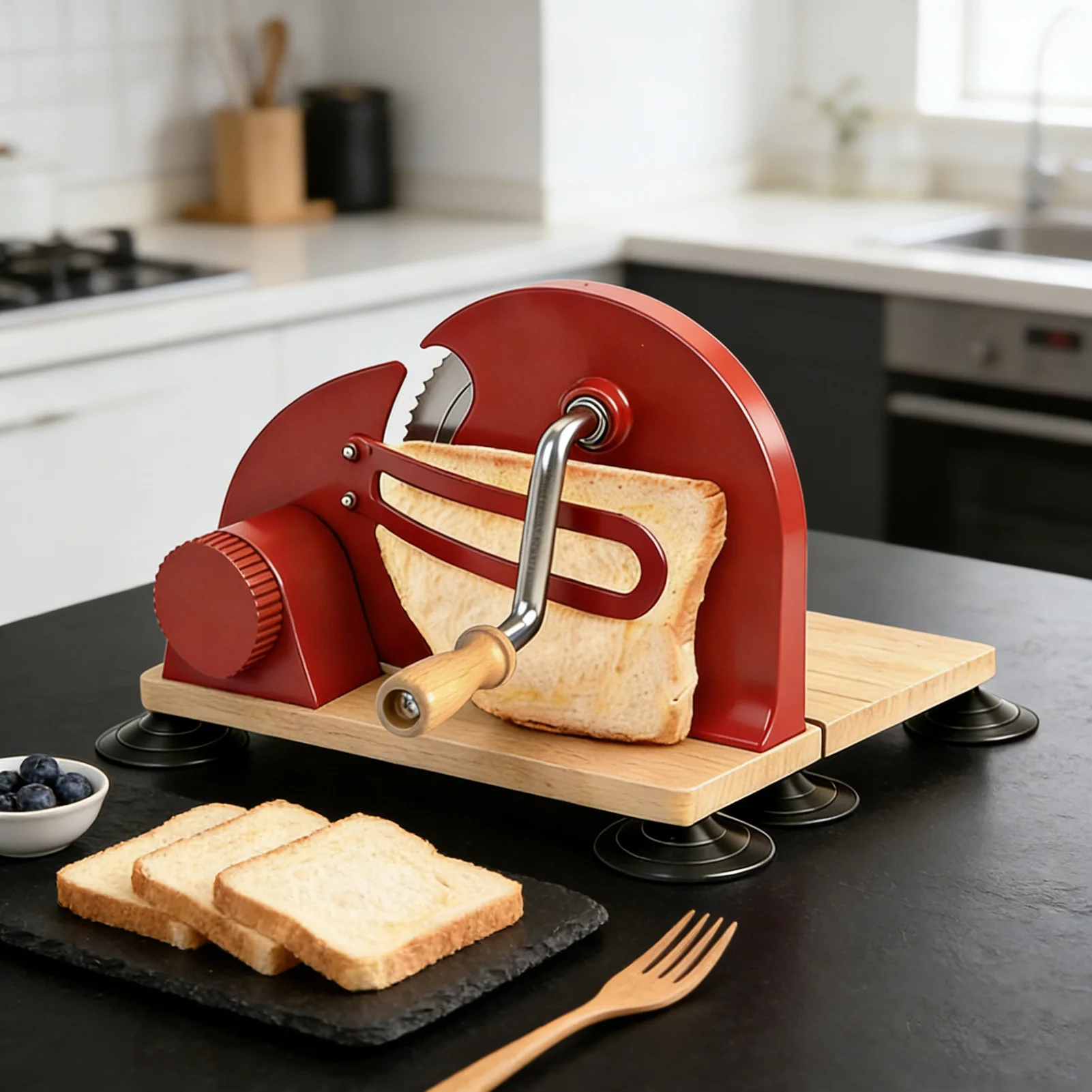 Manual Bread Cutter for Homemade Sourdough Bread Hand Crank Slicing Tool Adjustable Thickness Evenly Slicing Stainless Steel