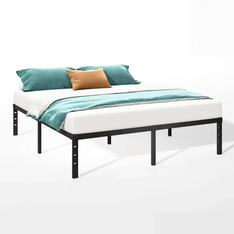 Marco de cama con plataforma de metal de 14 pulgadas, cama de tamaño completo con listones de soporte resistentes y resistentes, fácil de montar, negro