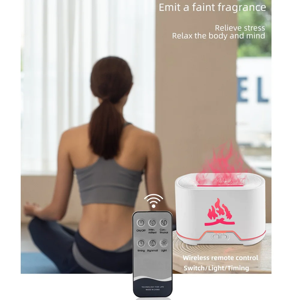 300ml Remote Control Flame Aroma Diffuser Ultrasonic Humidifier Mist Maker Fogger Essential Oil Flame Lamp 7 Colors Difusor