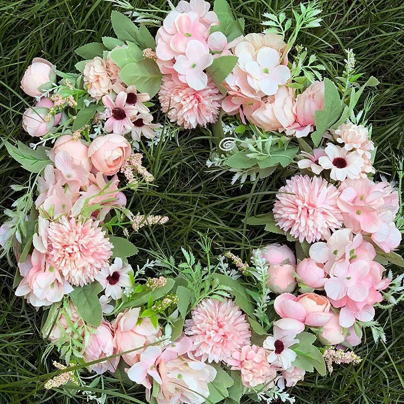 Realistic Handmade Pink Wreaths for Front Door, Window, Wedding, Wall Home Decor -17Inch Artificial Door Wreaths