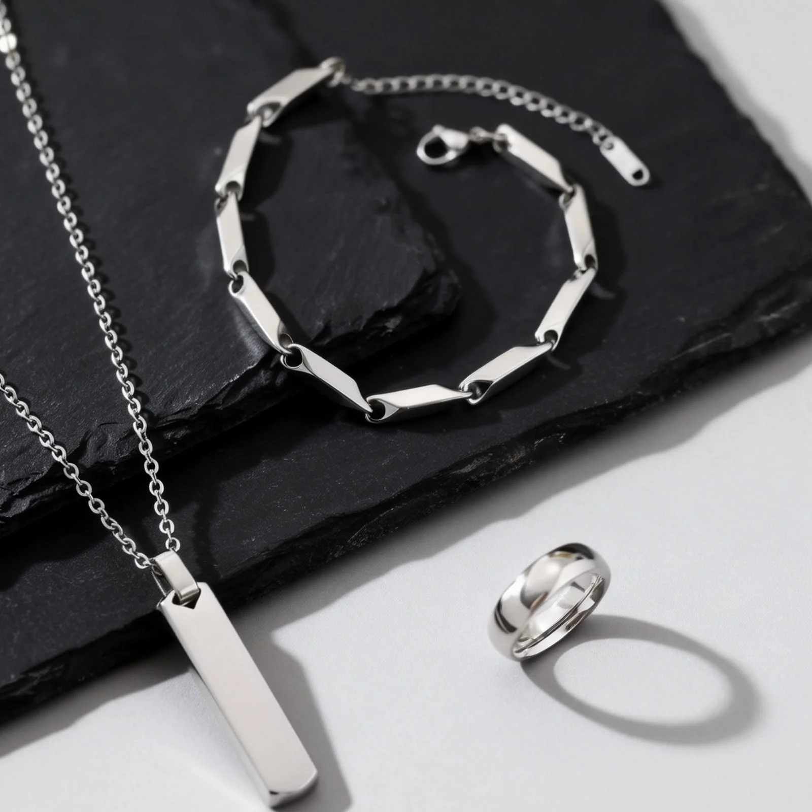 

3pcs Simple Pendant Necklace Set for Men,Waterproof Silver Color Pendant Necklace,Daily Wear Fashion Jewelry Set Gifts