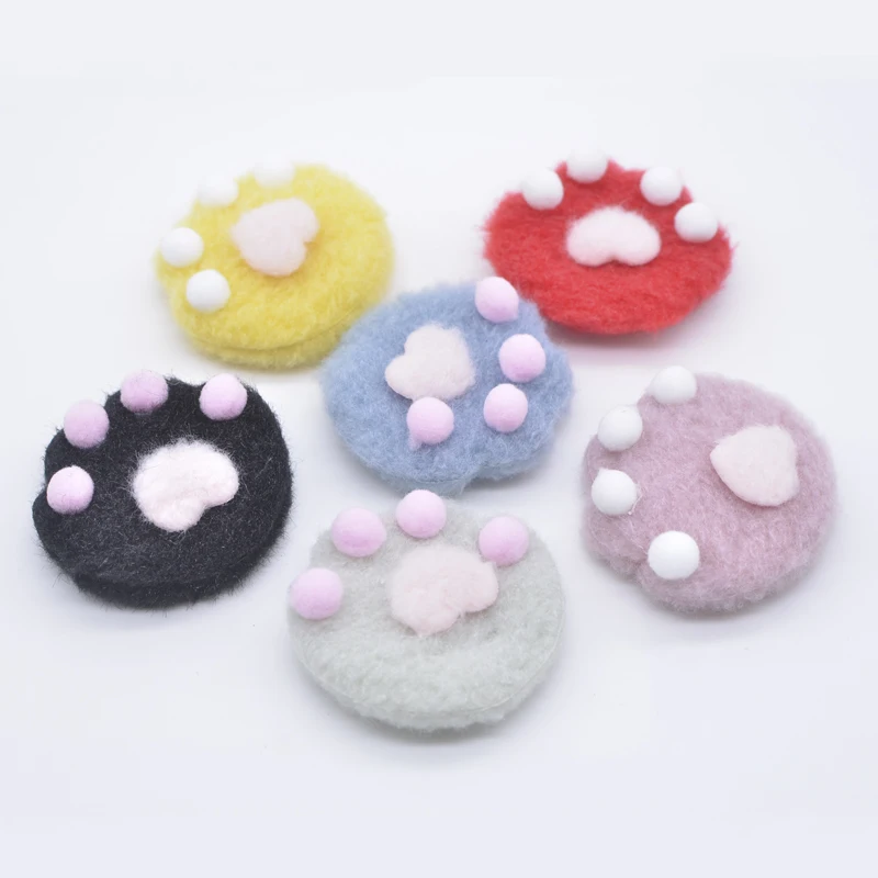 12Pcs 60*55mm Padded Plush Cat Paw Applique for DIY Headwear Hair Clips Bow Decor Accessories Clothes Hat Shoes Sewing Patches