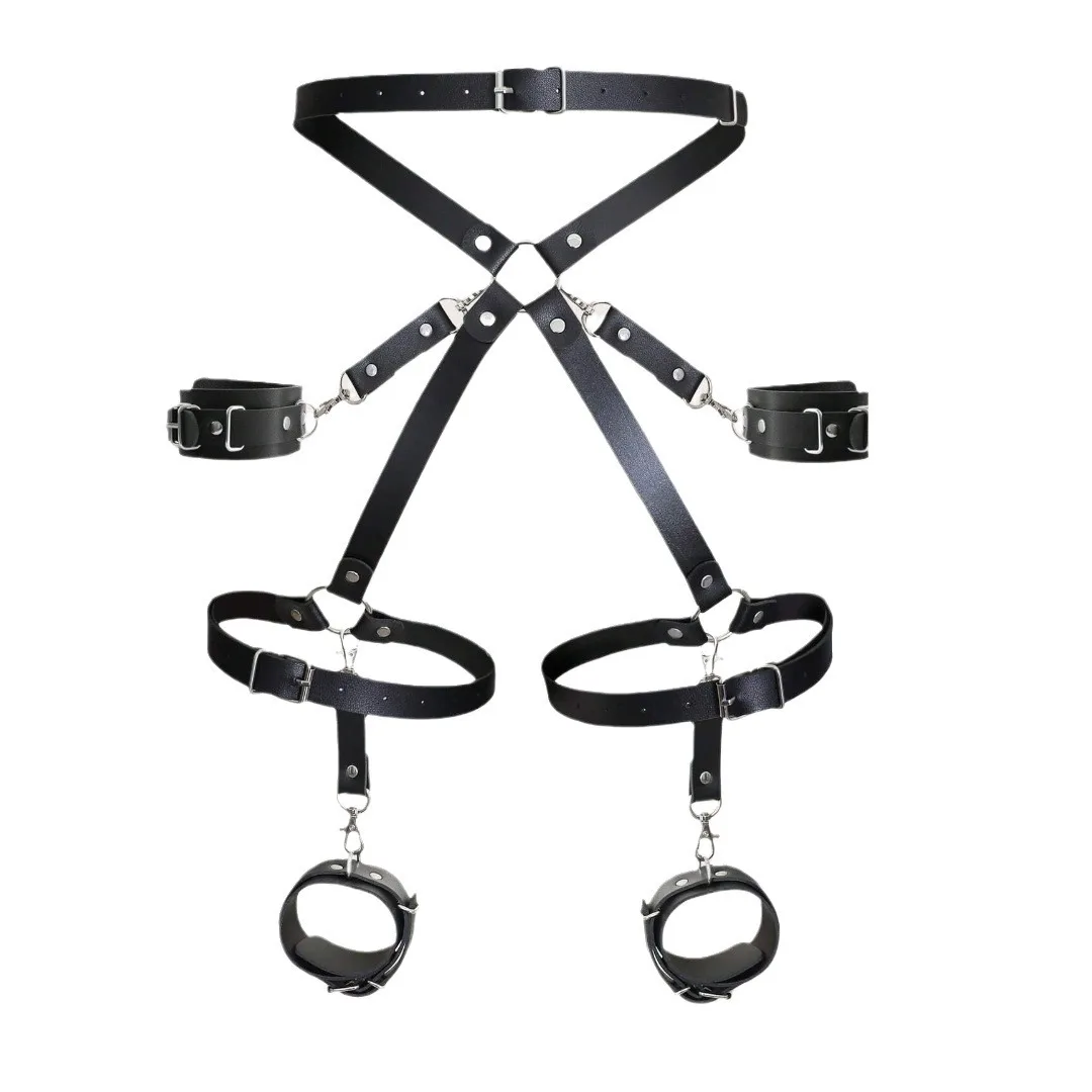 Exotic Accessories SM Bondage Kit Leather Thigh Cuffs Waist Belt Handcuffs Bed Strap Adult Role Play Toy for Couples