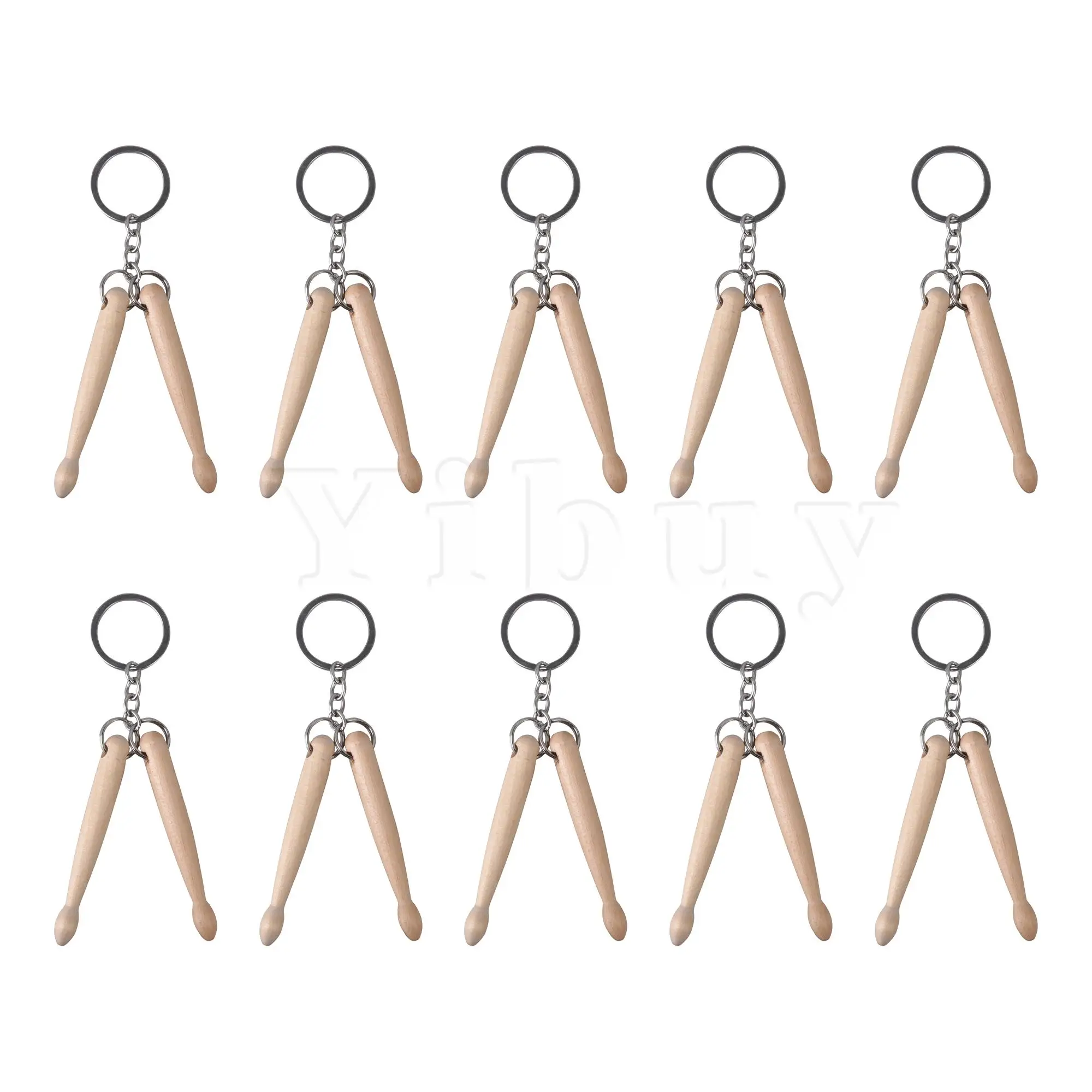 Yibuy 10 Pcs Wooden Double Drumstick Keychain Key Rings for Percussion Lover