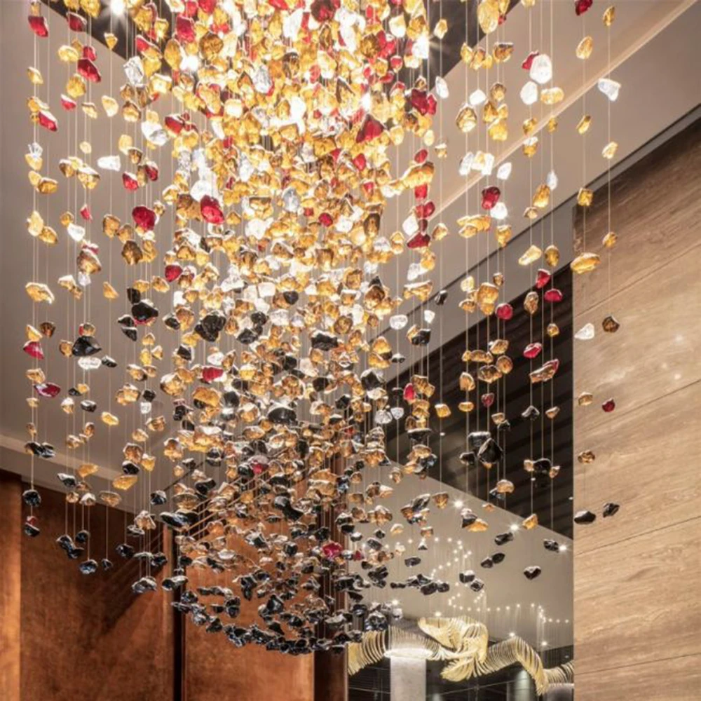 

Modern Decorative Pendant Light Crystal Stone DIY Install Hanging Lamp Home Office Hotel Lobby Art Glass Pendant Chandeliers