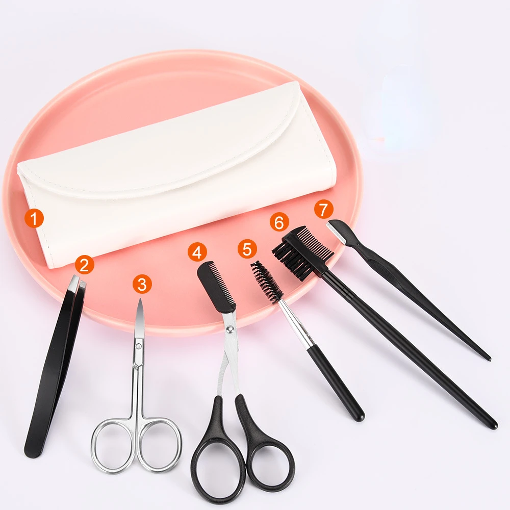 Men\'s Stainless Steel Eyebrow Trimming Clip 5-piece Set Beginner Eyebrow Trimming Knife Scissors Eyelash Comb Set Makeup Tool