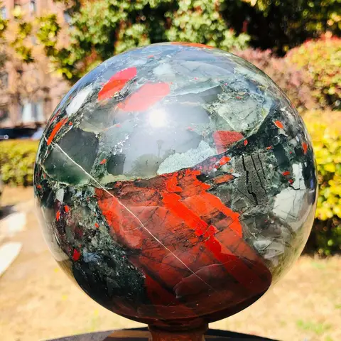 One Large African Bloodstone Sphere, Perfect for Home Decoration, As a Gift for Holidays, Or for Parents.
