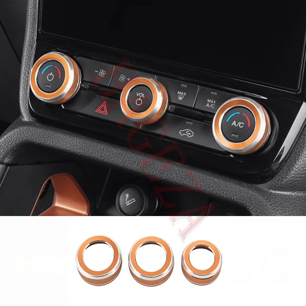 For Ford Ranger 2023-2024 Red Alloy Auto Volume Air Conditioner Knob Trim Ring Decorative Cover Trim 3PCS