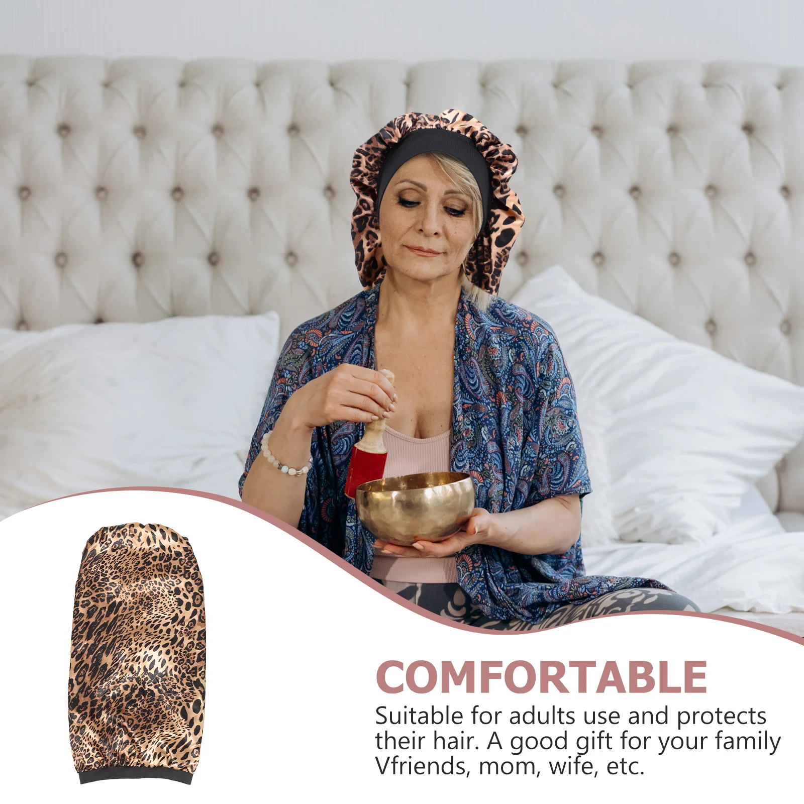 قبعة نوم قابلة للتمدد بحافة واسعة وأنبوب طويل من نسيج الحرير المقلد للنساء مطبوعة لحماية تساقط الشعر غطاء محرك السيارة المرن ملابس النوم #1