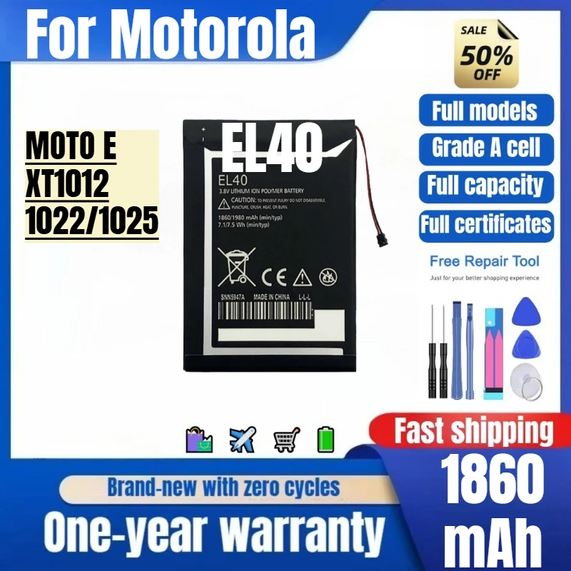 

EL40 for Motorola MOTO E/XT1012/1022/1025 Phone Battery High Quality High Capacity Replacement Bateria Grade A Cell with Tools