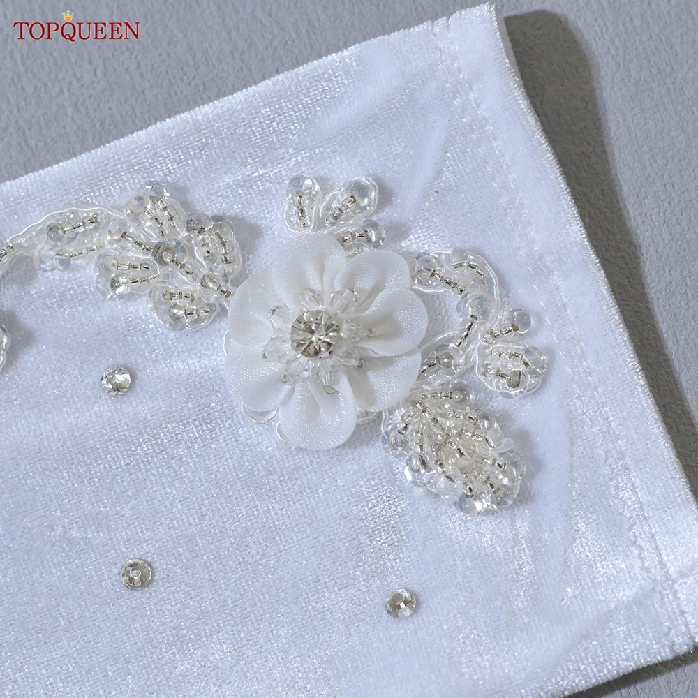 TOPQUEEN Elegante Brauthandschuhe Kristall Perlen 3D Perle Blume Lange Handschuhe Ellenbogenlänge Hochzeit Zubehör T24