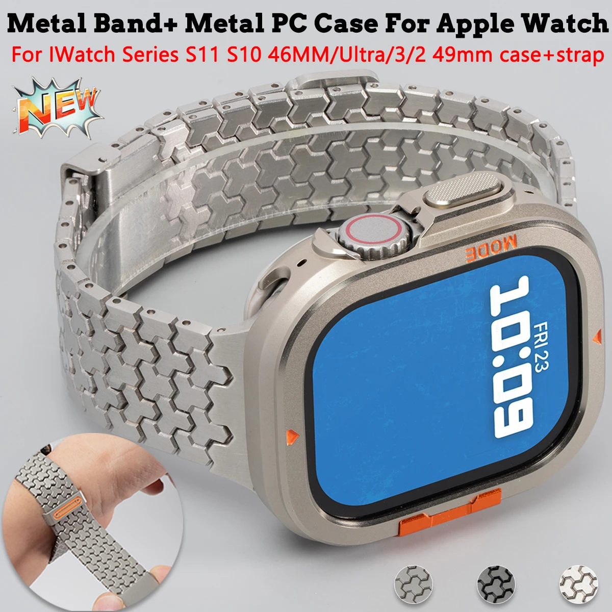 

Чехол+ремешок для Apple Watch Ultra 3 2 1 49 мм, S10, S11 46 мм, магнитный ремешок из нержавеющей стали, металлический+поликарбонатный бампер-чехол для IWatch Series
