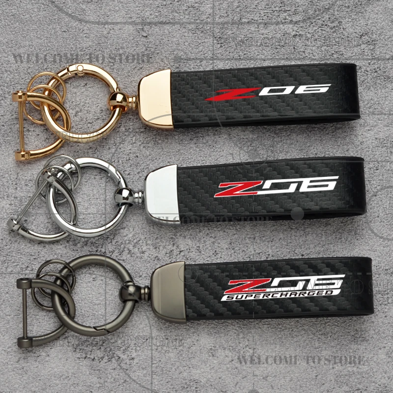 

Carbon Fiber For Chevrolet Z06 Super Charged Emblem Corvette C6 C8 C7 Silverado Fashion Leather Keychain Men Women Car Key Ring