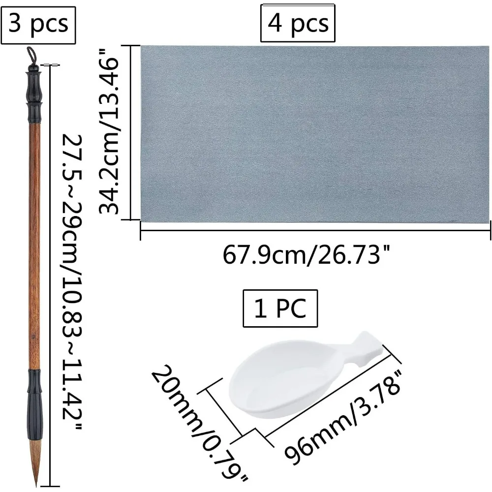 8pcs Chinese Calligraphy Water Writing Magic Paper Set Sienna Chinese Traditional Calligraphy Brushes Pen Sumi making kit