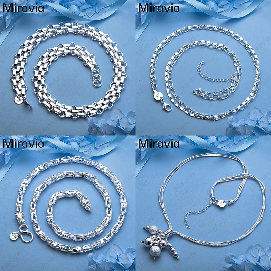 

Miravia 925 Sterling Silver Polished Frosted Bead Necklace Women's Retro Personality Accessories Party Jewelry