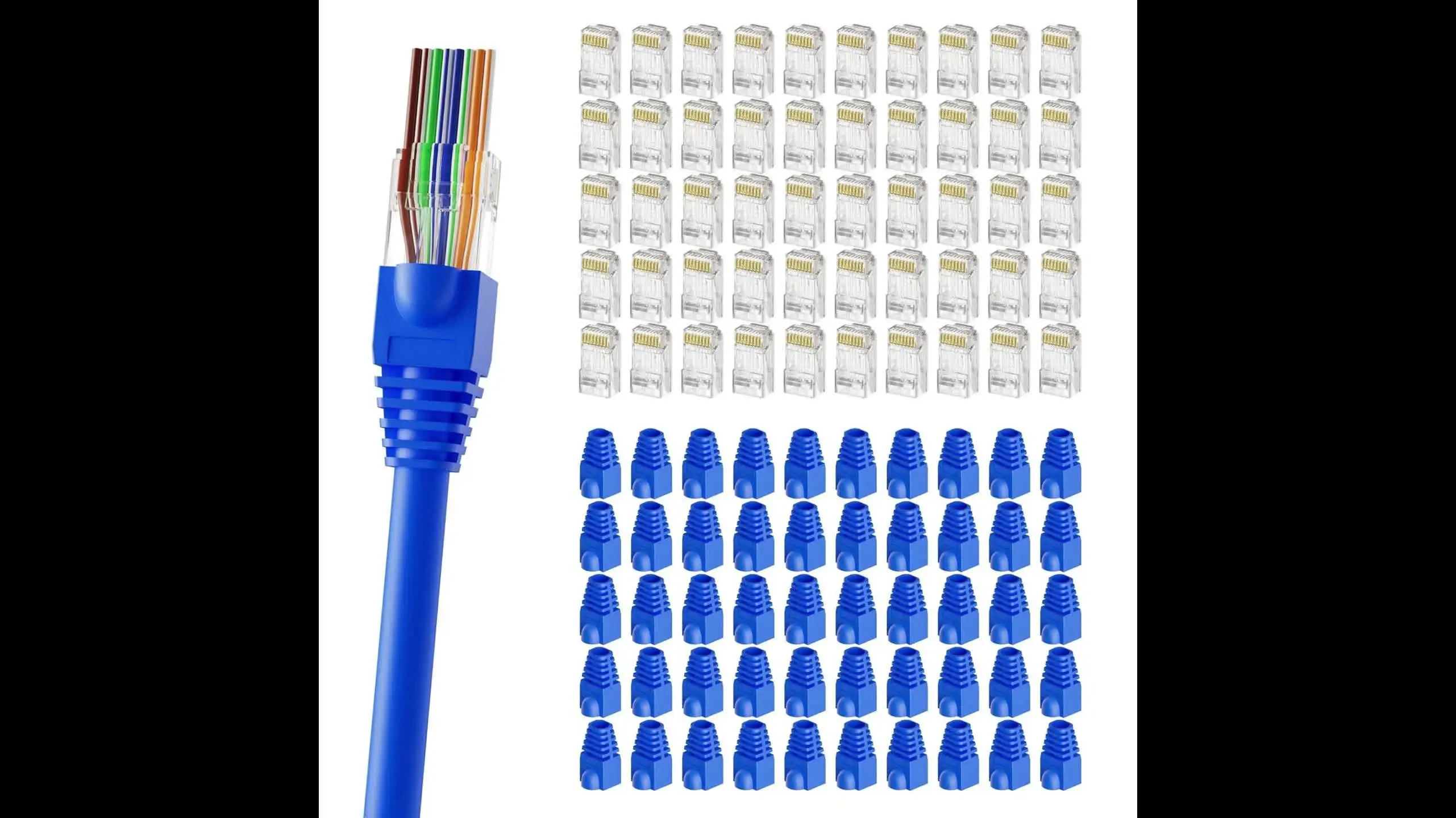 RJ45 8P8C Cat5e Network Cable Crystal Heads with Boots Cover Ethernet Crimp Cable Modular Plug Gold Plated Shielded CAT5e