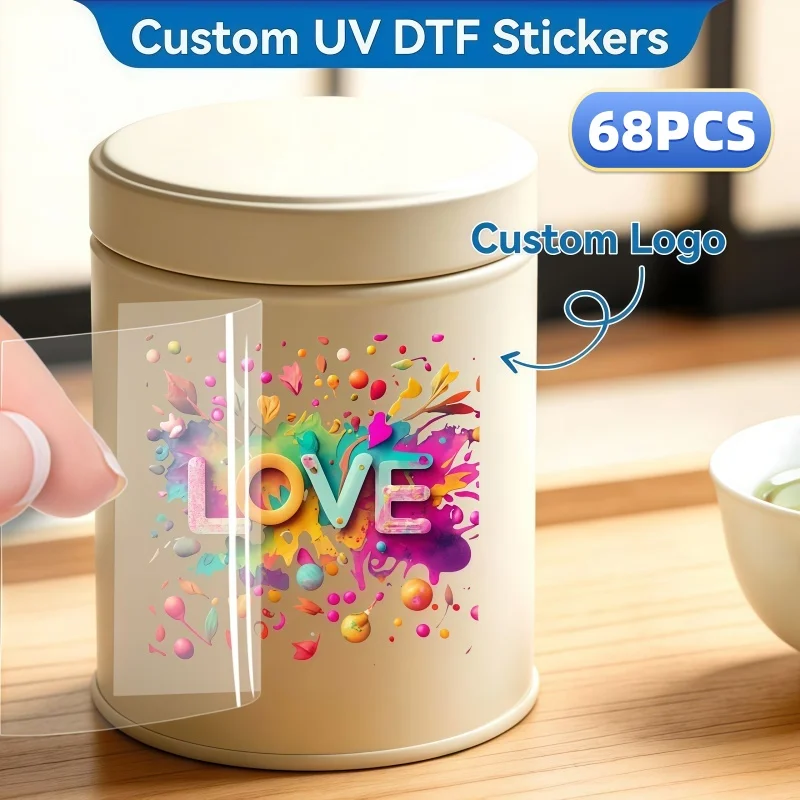 68PCS Custom UV transfer stickers bright colors scratch resistant suitable for ceramics office supplies and party decorations