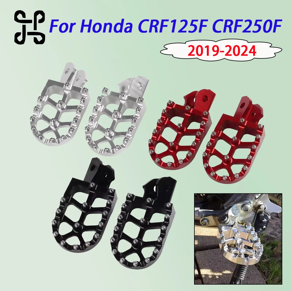 

For Honda CRF250F CRF125F CRF250 CRF125 2019 -2025 Aluminum Foot Pegs Wide Anti-Slip Teeth Off-Road Footrests Dirt Bike Pedals