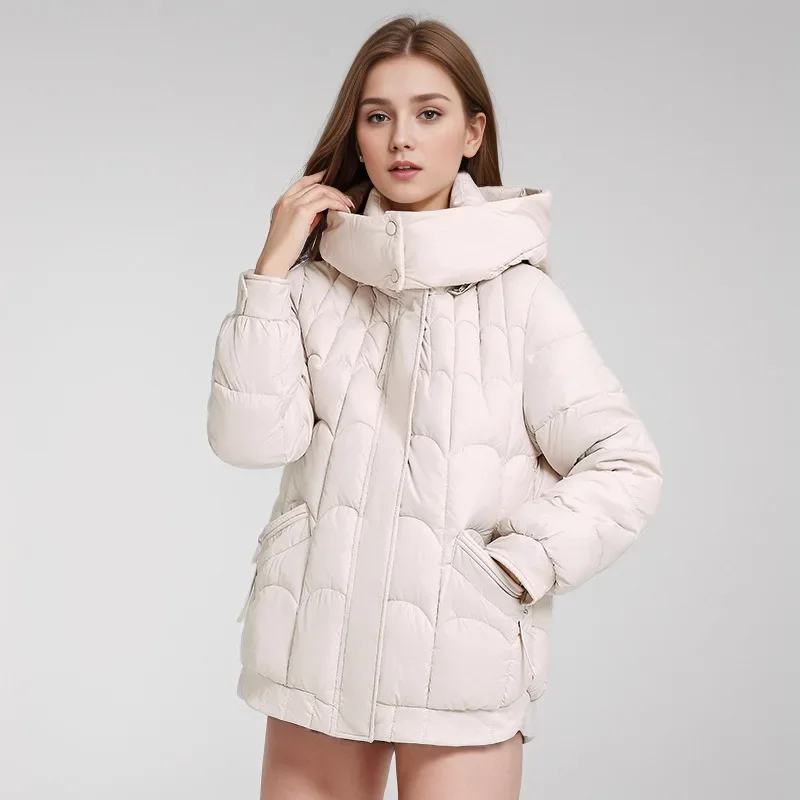 2024 New Winter Puffer Jacket Woman Fashion Warm Loose Thick Zipper Sylish Coat Female Hooded Down Cotton Parkas Snow Overcoat