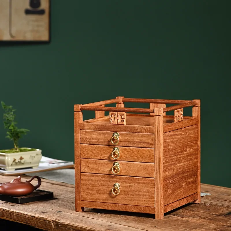 Chinese Retro Rosewood Tea Storage Box Solid Wood Pu Er Tea Cake Container Five Leaf Tea Set Organizer Mahogany Gift Vintage