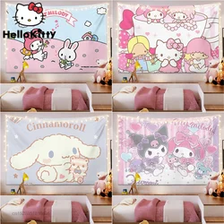 Kawaii sanrio olá kitty tapeçaria minha melodia cinnamoroll kuromi desenhos animados bonito têxtil parede cobrindo bonito menina sala de estar decoração