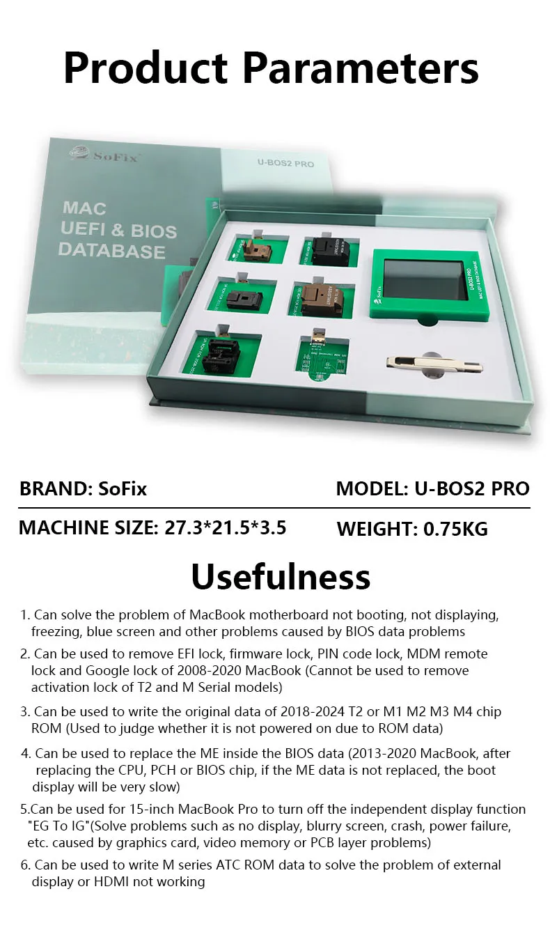 SOFIX U-BOS2 Pro Data Assistant for MACBOOK 2008-2024 IMac MacBook Pro Air UEF BIOS Database Read-Write Backup Repair Tool