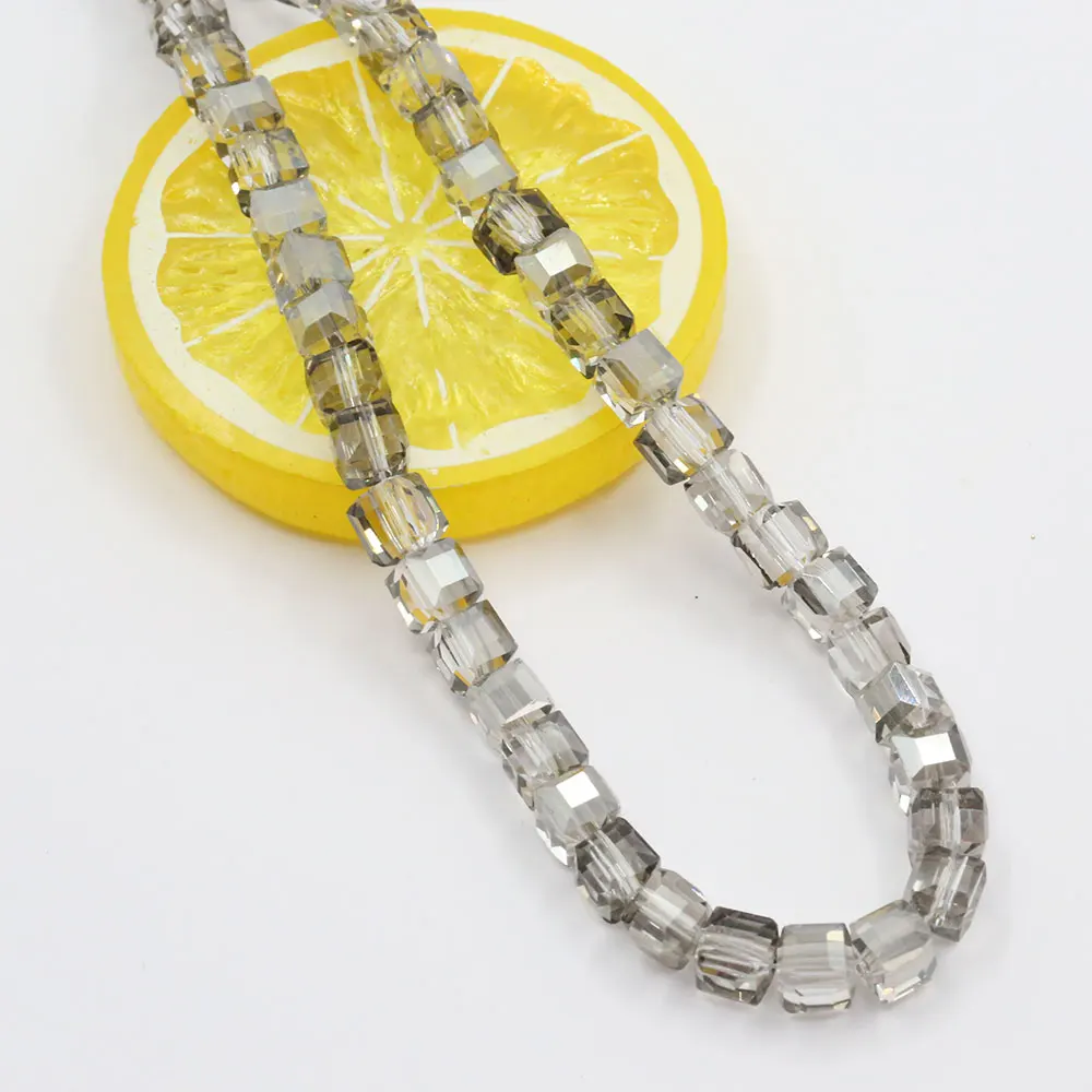 6mm Natural Gray Crystal Glass Faceted Cube Cubic Loose Beads 24